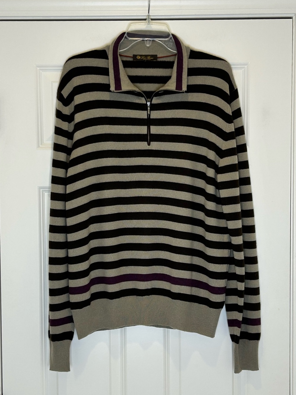 Loro Piana Men's Striped Cashmere 1/4 Zip size 54 or XL Luxury Flawless